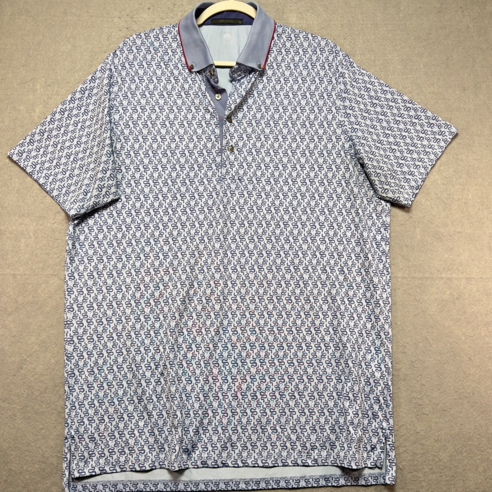 Greyson Mens Blue Snake Print Performance Golf Polo Shirt Large Short Sleeve